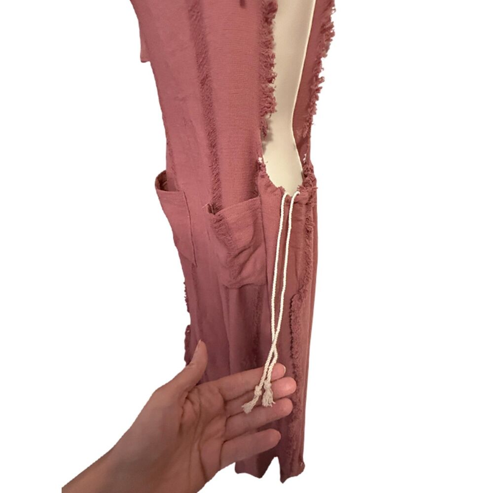 Piel De Mar Beachwear Mauve Wide Leg Fringe Overall Jumpsuit Cover Up Size M - Picture 7 of 10